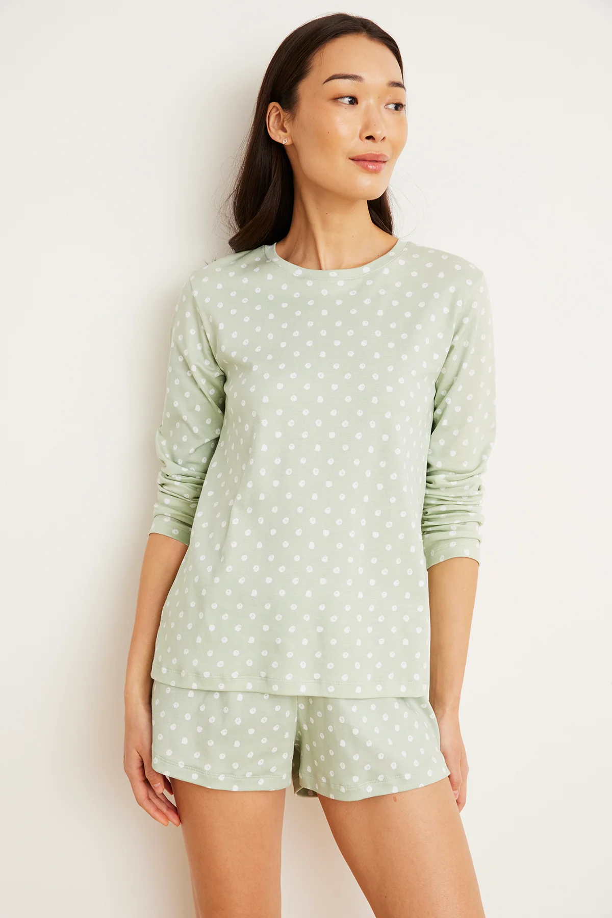 Pima Crew Long-Short Set in Aloe Dot - Image 6