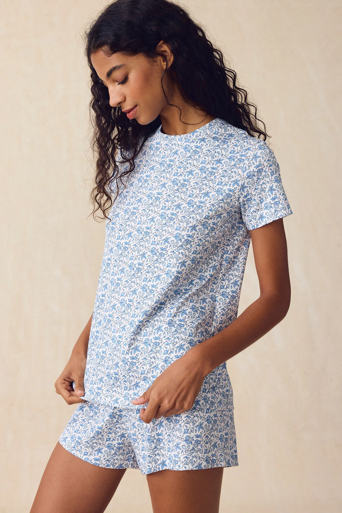 Pima Crew Shorts Set in Delft Blue Garden Floral - Image 4