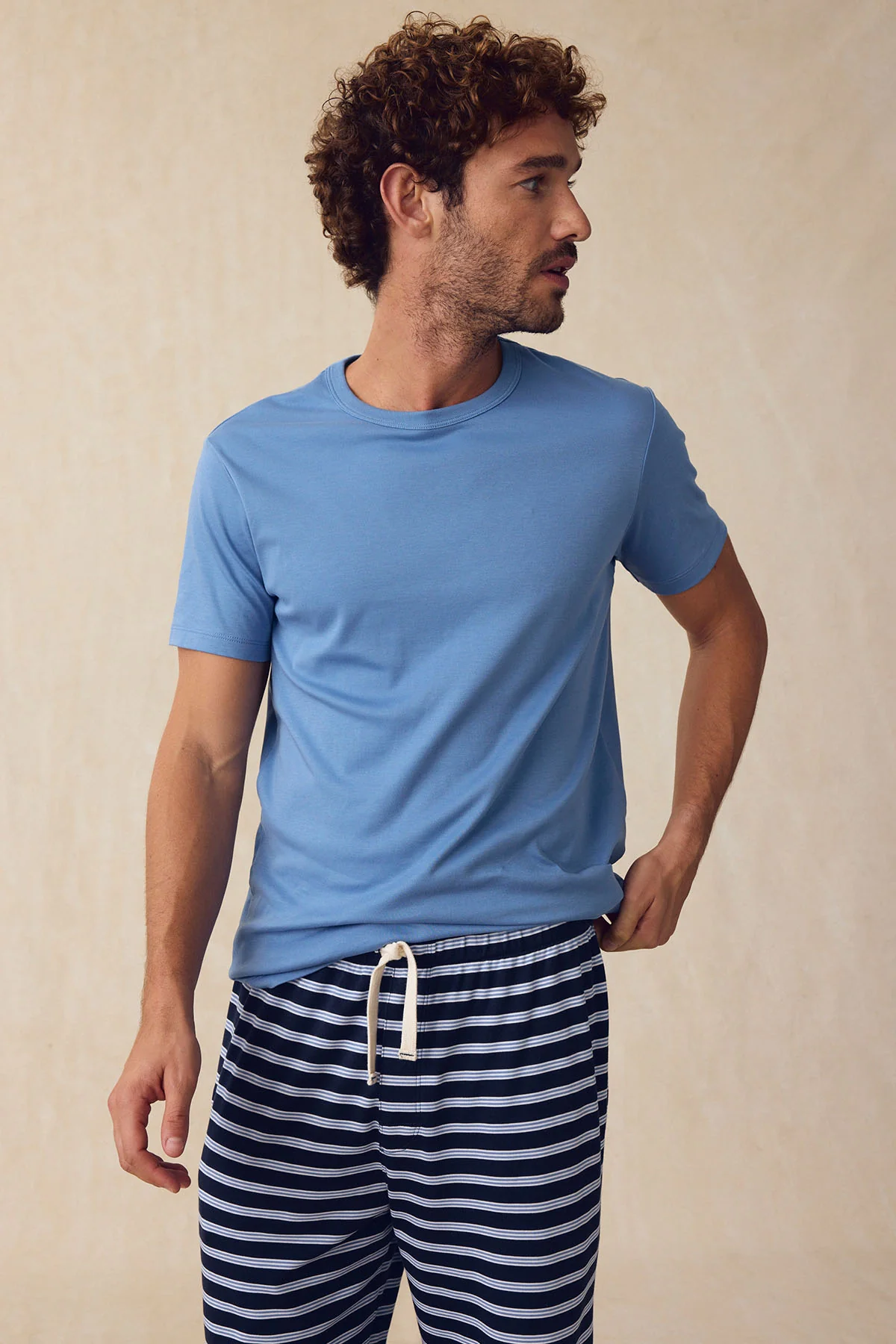 Men's Pima Sleep Short-Long Set in Eclipse Stripe - Image 2
