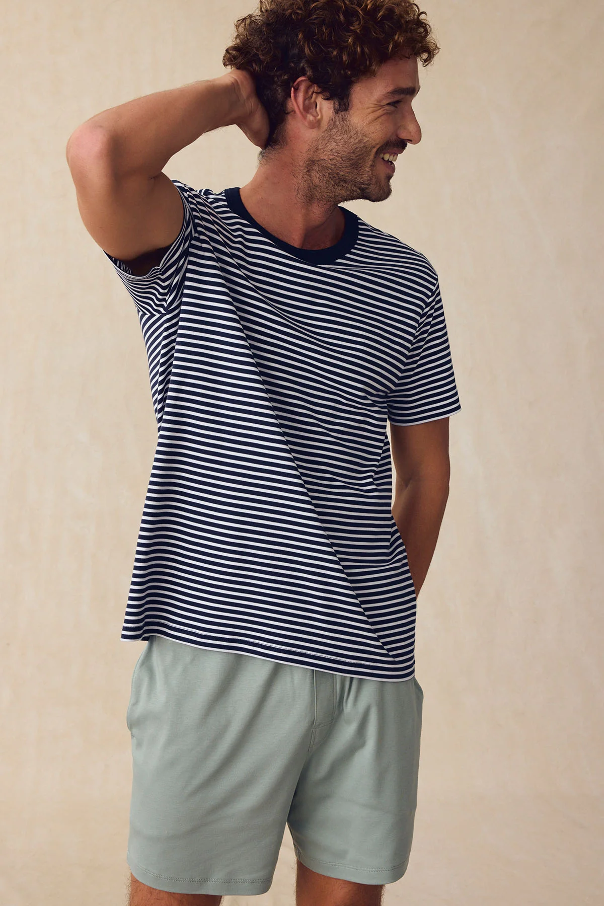 Men's Pima Sleep Shorts Set in Eclipse Voyager Stripe - Image 3