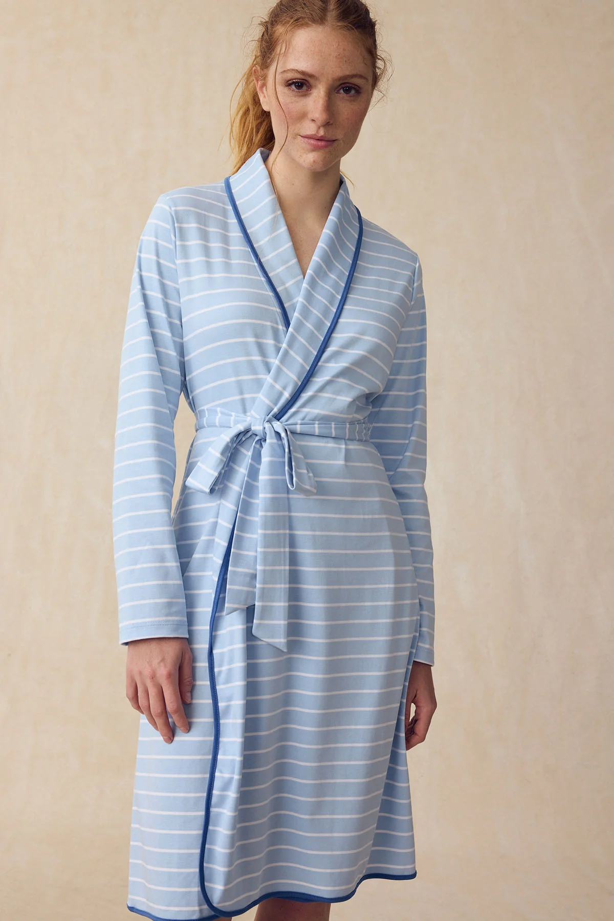 Pima Robe in French Blue Club Stripe - Image 4