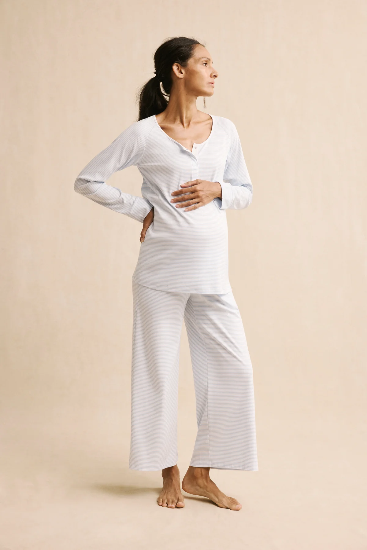 Pima Maternity Wide Leg Pajama Set in French Blue - Image 3