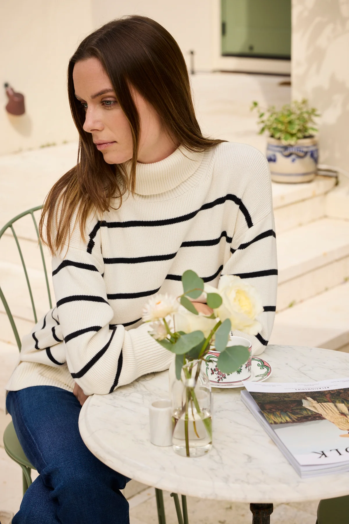 Madeline Sweater in Ivory Black Stripe - Image 4
