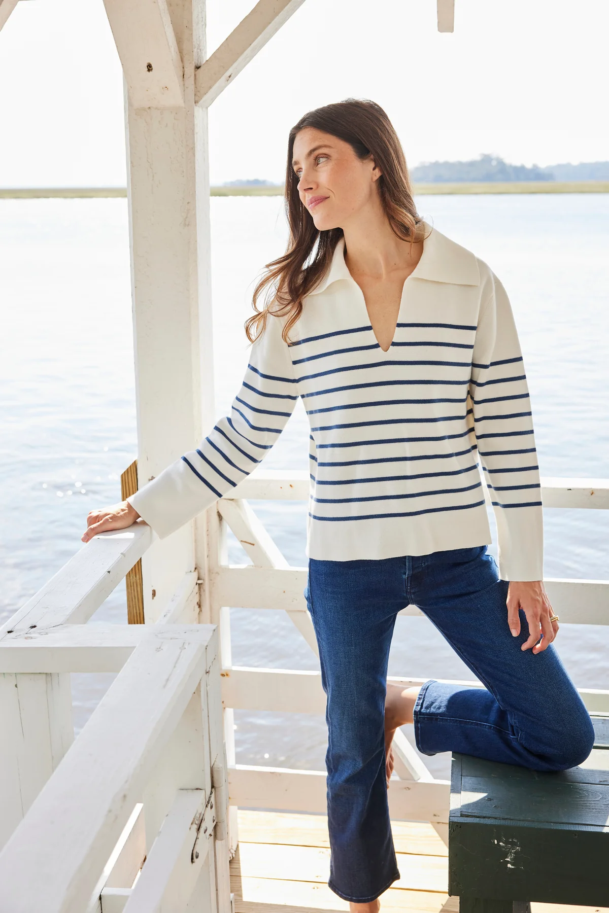 Lydia Cotton Sweater in Nautical Stripe - Image 3