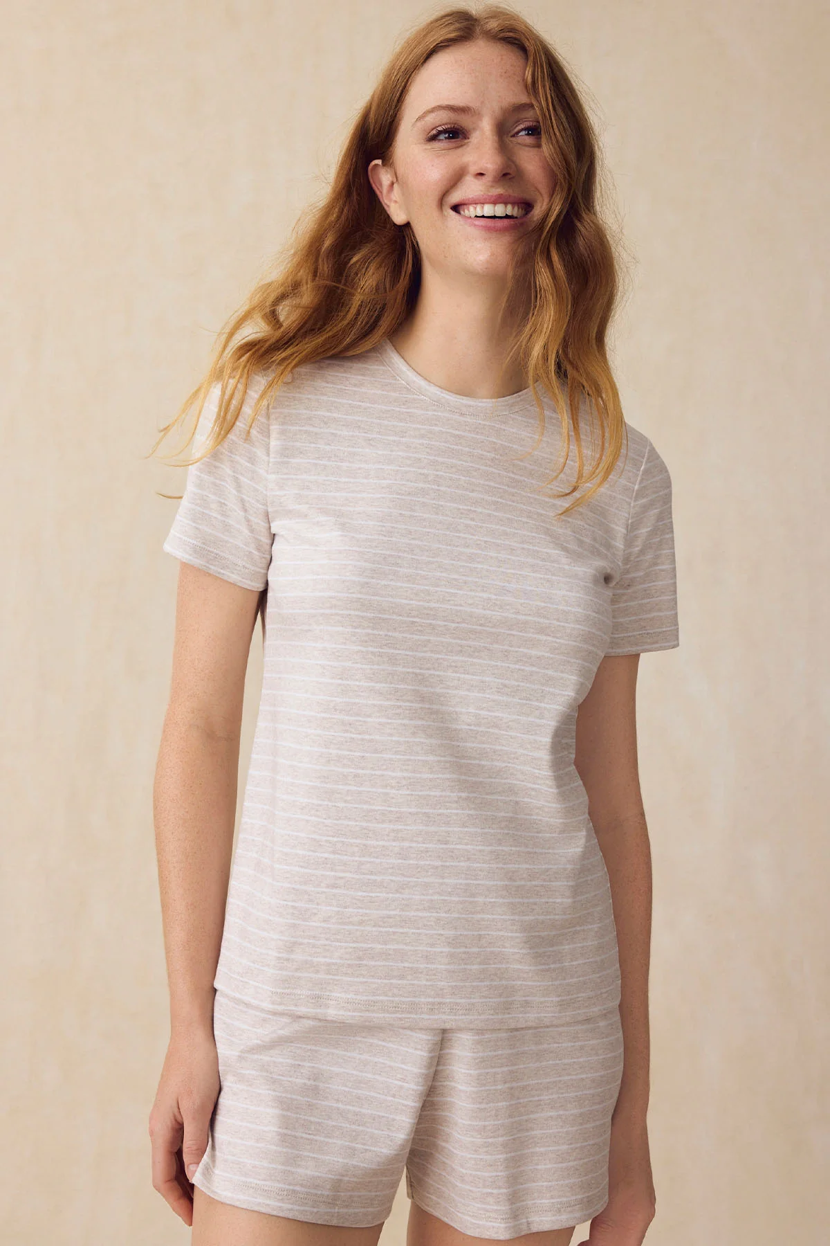 Pima Crew Shorts Set in Oat Heather Rowing Stripe - Image 2