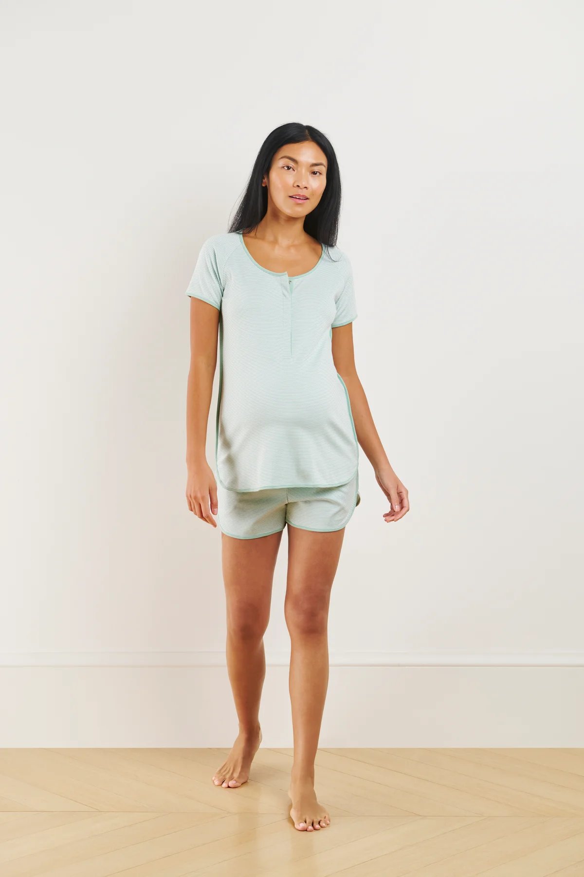 Pima Maternity Shorts Set in Parisian Green - Image 3