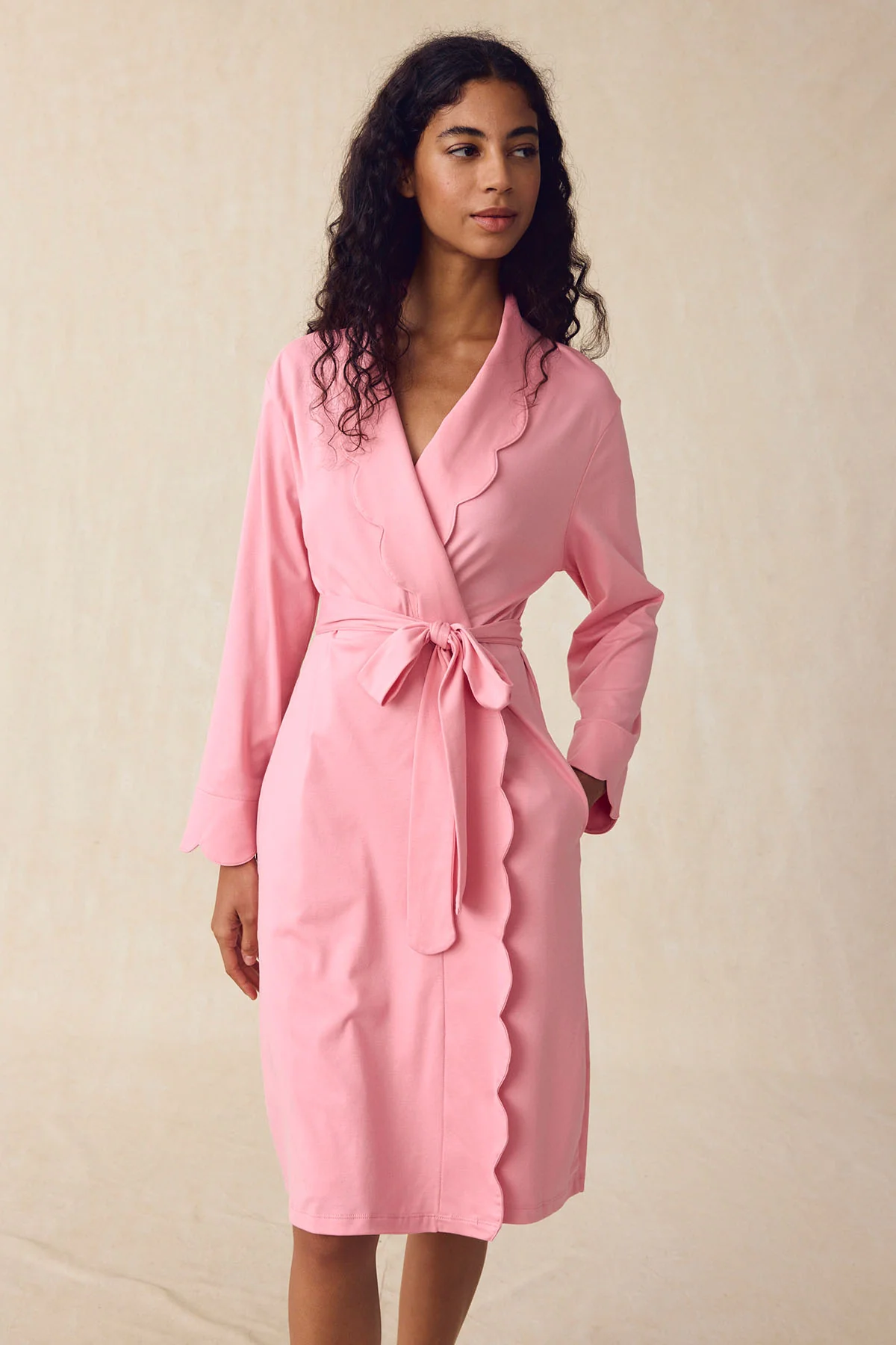 Pima Scallop Robe in Rosewater - Image 4