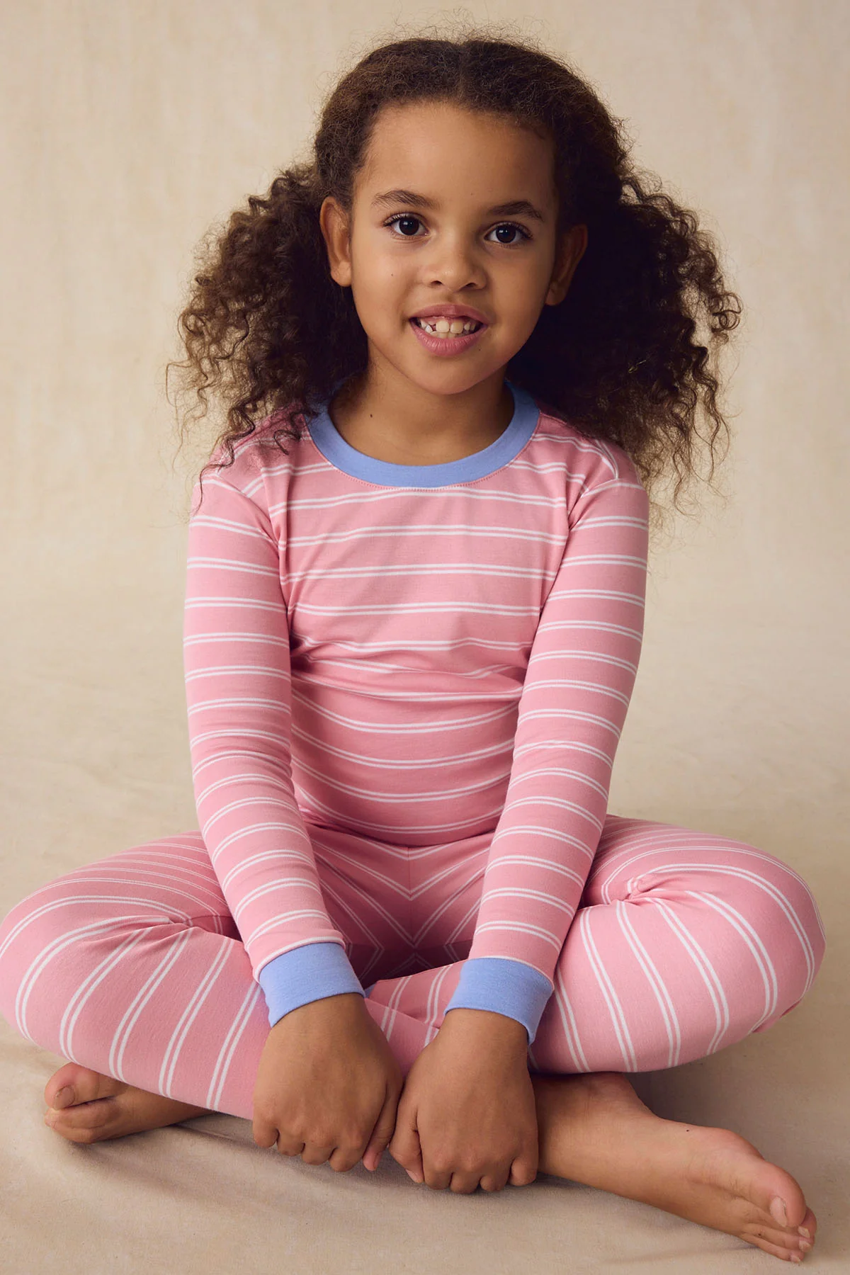 Kids Long-Long Set in Rosewater Tidal Stripe - Image 3