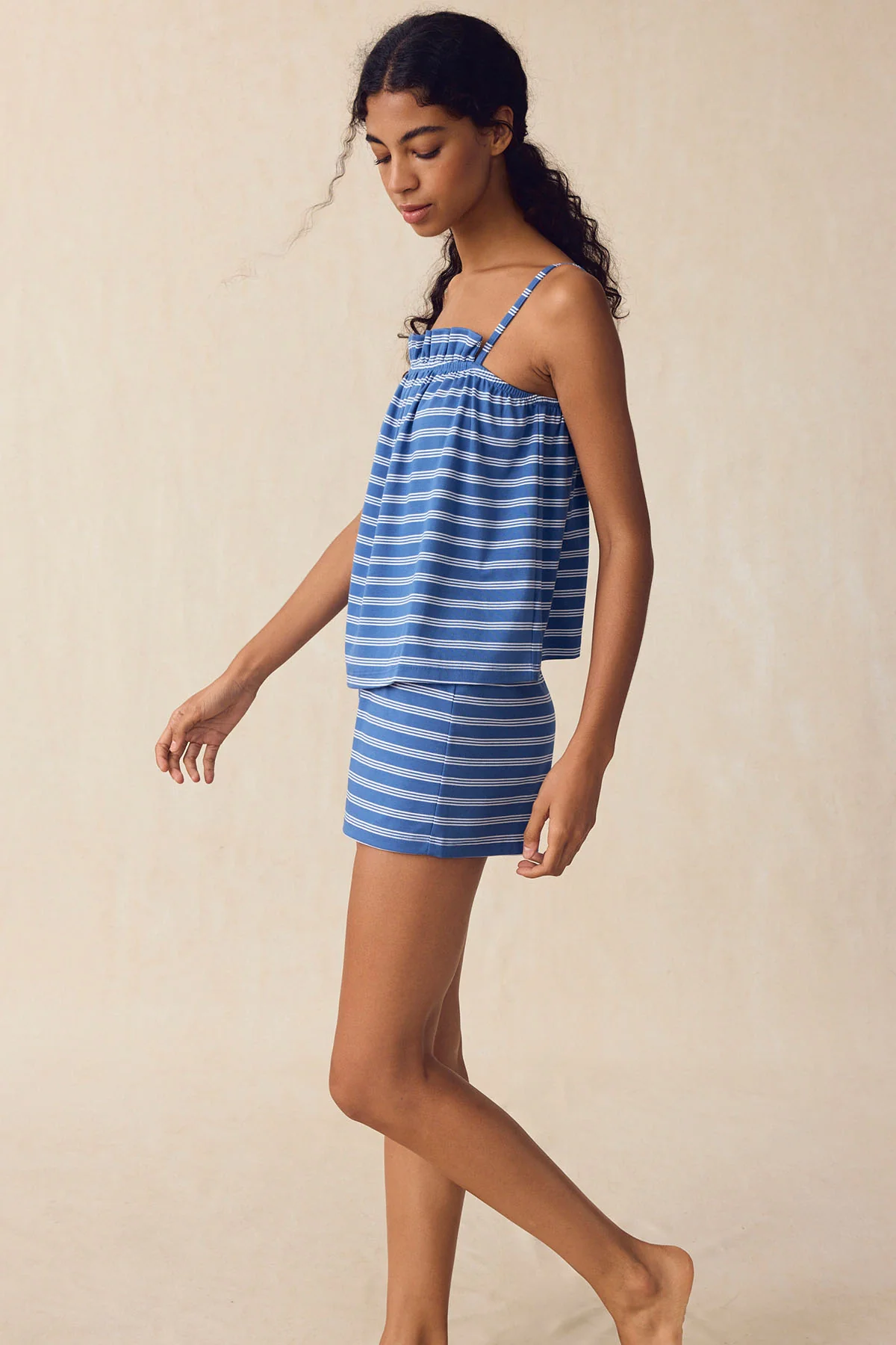 Pima Ruffle Shorts Set in Seaport Triple Stripe - Image 3