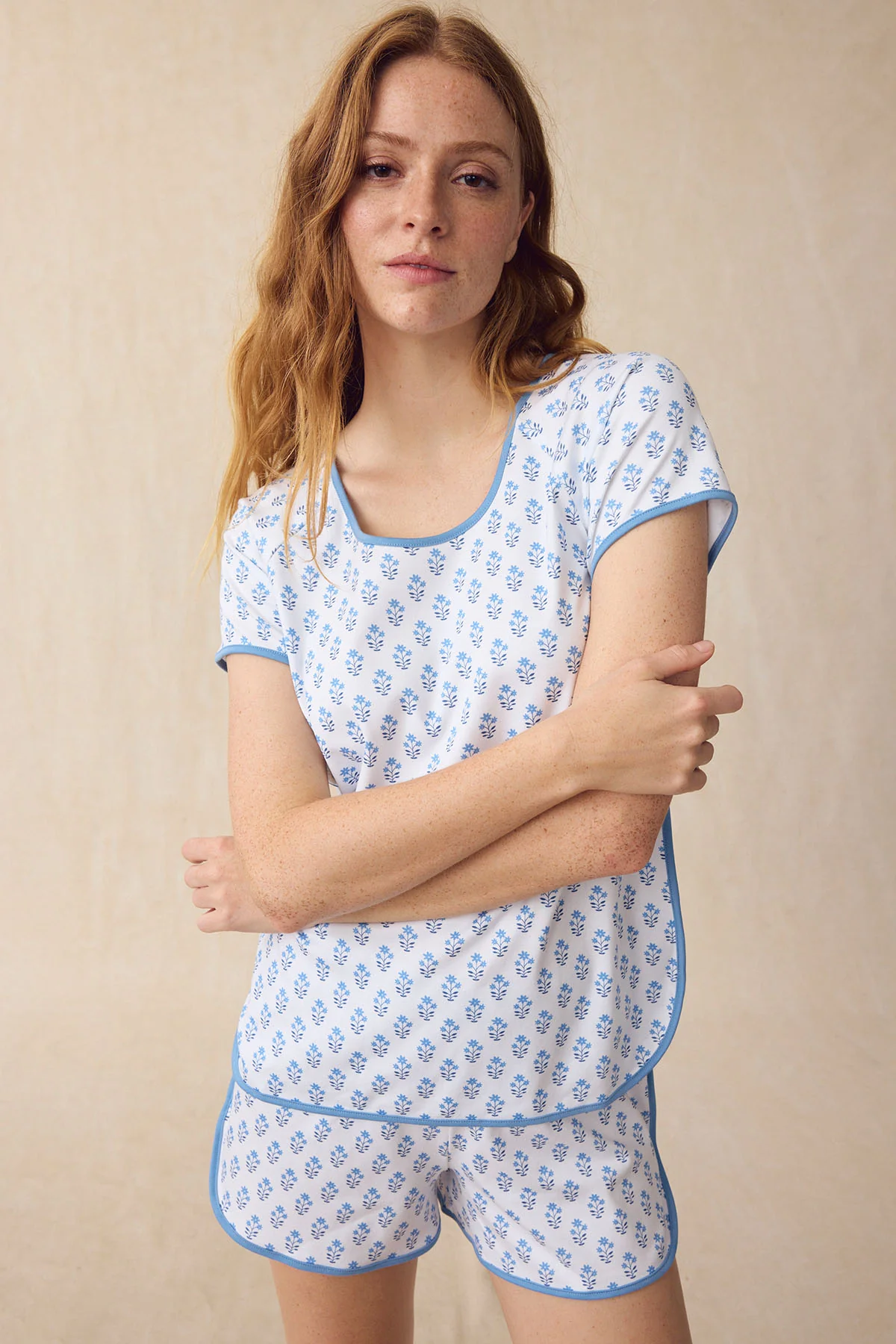 Pima Shorts Set in Serene Blue Posy - Image 4