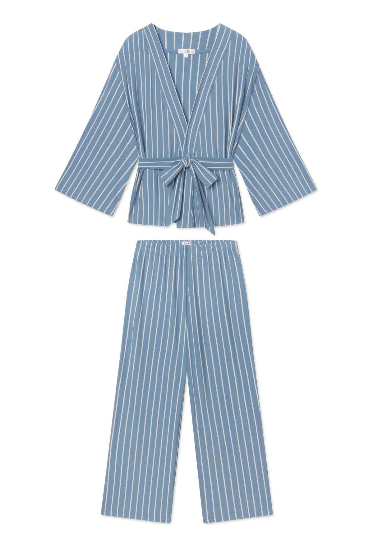 DreamModal™ Kimono Pajama Set in Serene Blue Stripe
