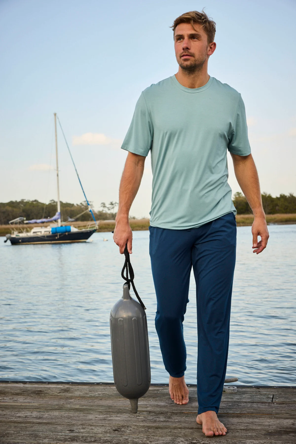 Men's Short Sleeve Bamboo Tee in Stone Blue - Image 3