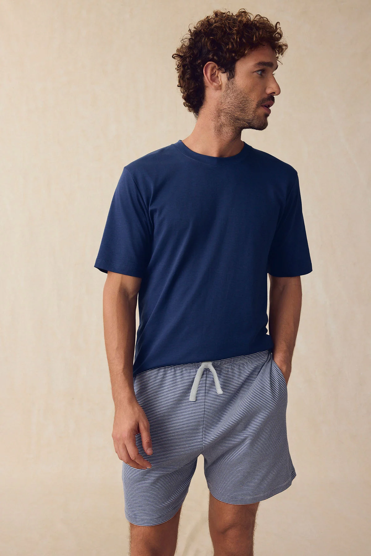 Men's Pima Sleep Shorts Set in True Navy - Image 3