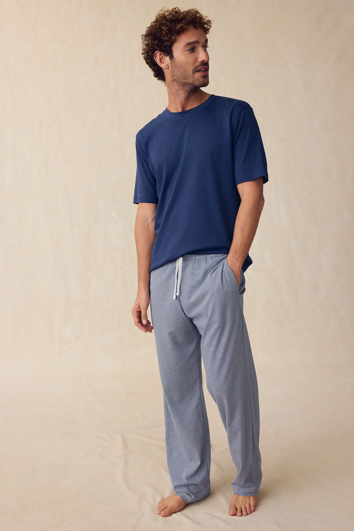 Men's Pima Sleep Short-Long Set in True Navy - Image 3