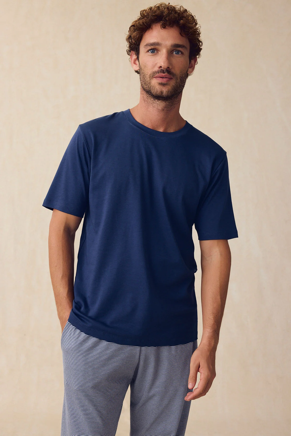 Men's Pima Sleep Short-Long Set in True Navy - Image 4