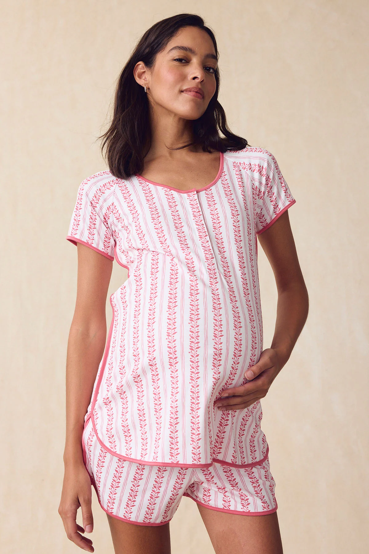 Pima Maternity Shorts Set in Winterberry Jasmine Vine - Image 3