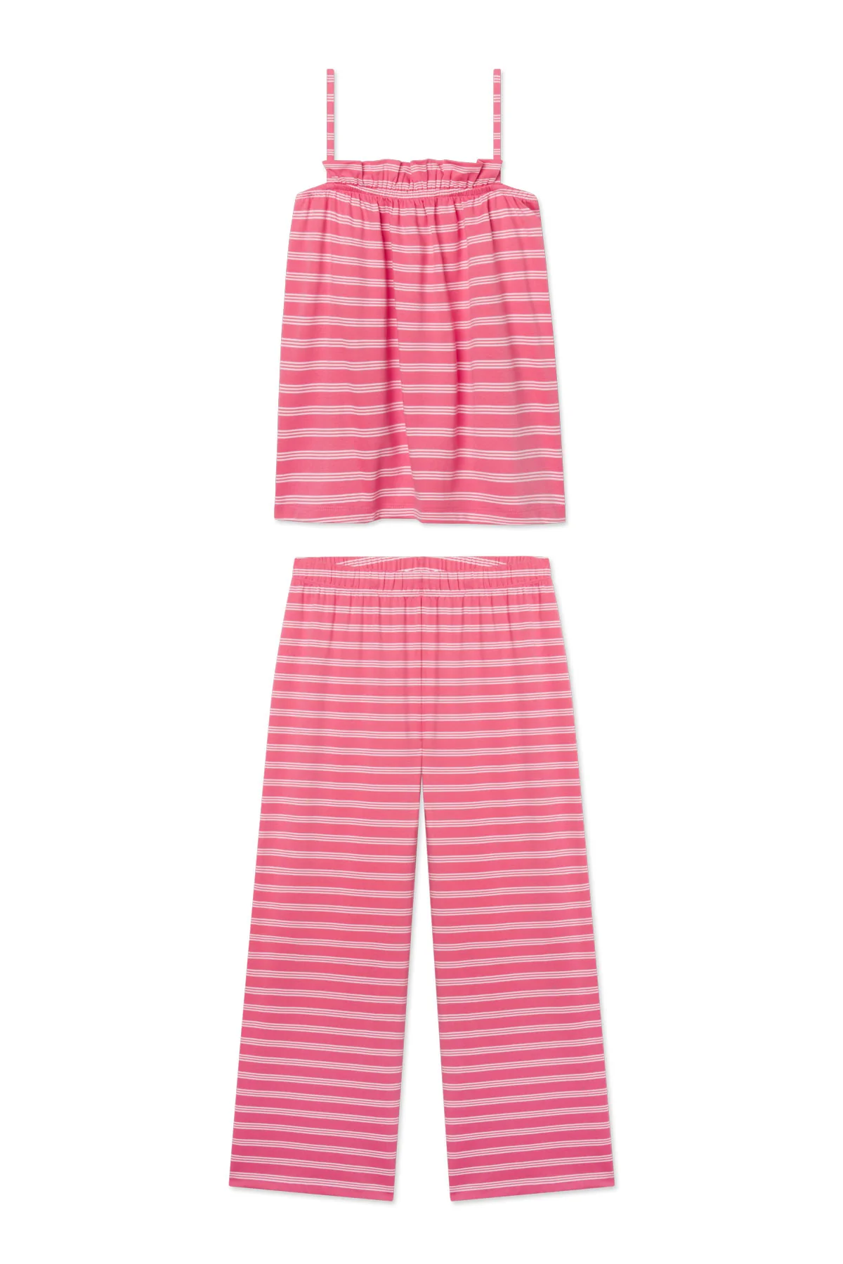 Pima Ruffle Pants Set in Winterberry Triple Stripe